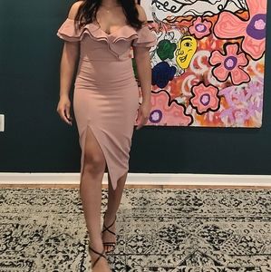 Frilly cold shoulder wedding guest dress